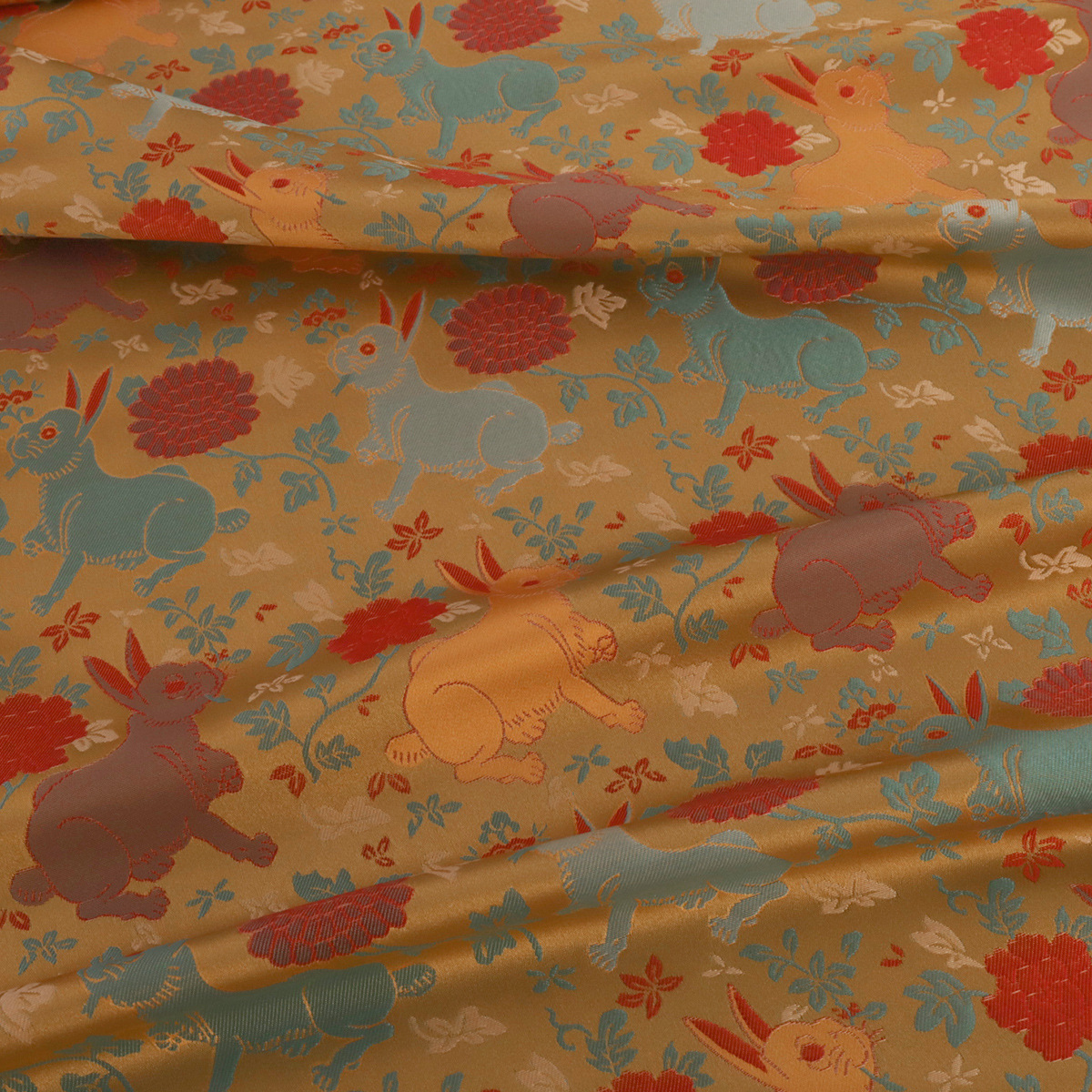 "FS139 Jade Rabbit with Flowers" Chinese Imitation Song Brocade Jacquard Clothing Fabric Vest Jacket Hanfu Brocade Fabric