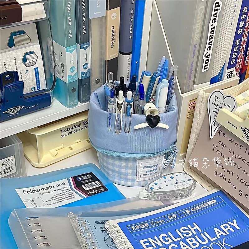 Three-Year-Old Cat Sea Salt Cheese Pencil Case Korean Style High-Looking Multi-Functional Vertical Flip Pen Holder Female Student Large-Capacity Stationery Box