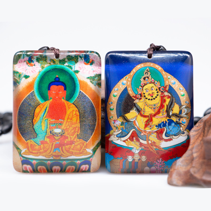 New Thangka Necklace Hand-Painted Green Tara White Tara Yellow God of Wealth Crystal Inside Painted Buddha Pendant Wholesale