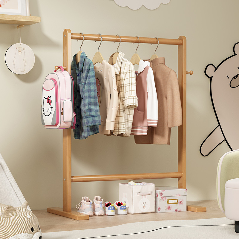 Вешалка для одежды для детей, напольная, простая вешалка для хранения одежды из массива дерева