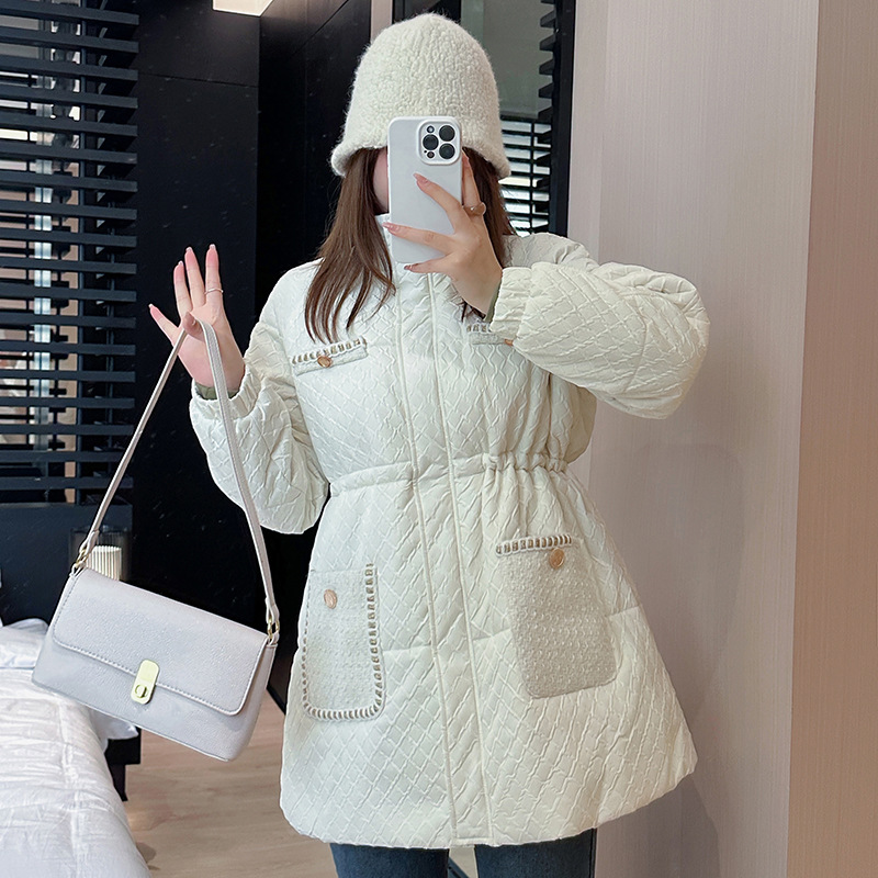 A0036 Winter New Plus Size Design Women's Cotton Jacket, Chanel Style Cotton Coat with Waist-Cinching Mid-Length Design