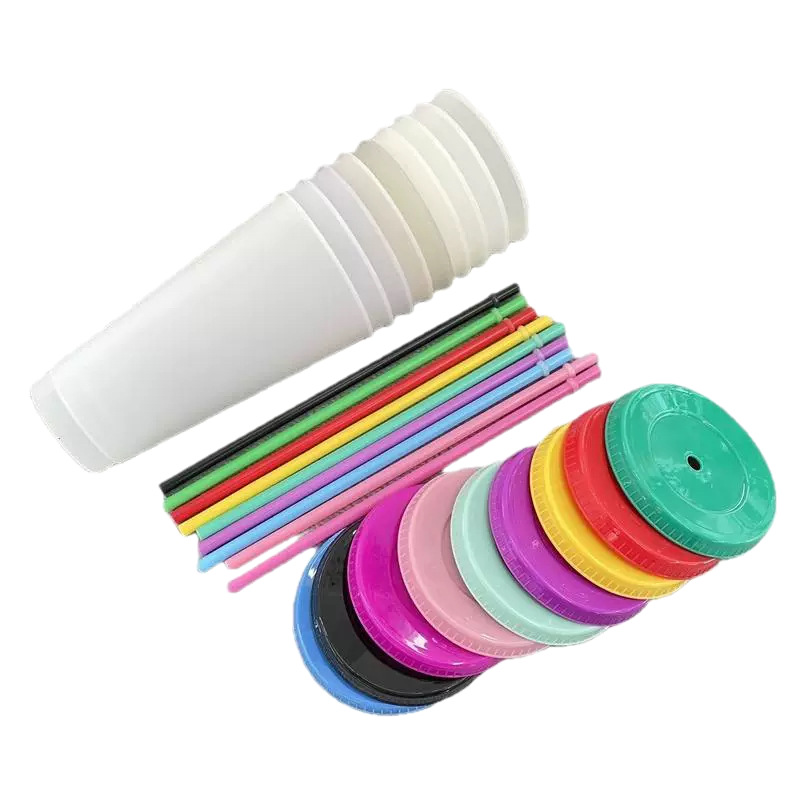 Cross-Border Popular Large-Capacity 710ml Temperature-Sensitive Cold Color-Changing Cup Fashionable Plastic Water Cup Pp Single-Layer Straw Cup