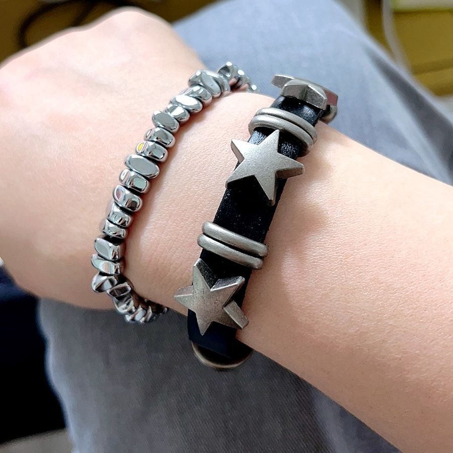 Diablo Punk Y2K Five-pointed Star Leather Bracelet Women's Ins Sweet Cool European and American-style Cuban Spice Girl Beaded Accessories