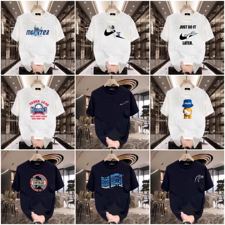 высококачественная футболка с коротким рукавом хлопковая мужская летняя 2025 новая свободная базовая рубашка интернет модная марка печать партия