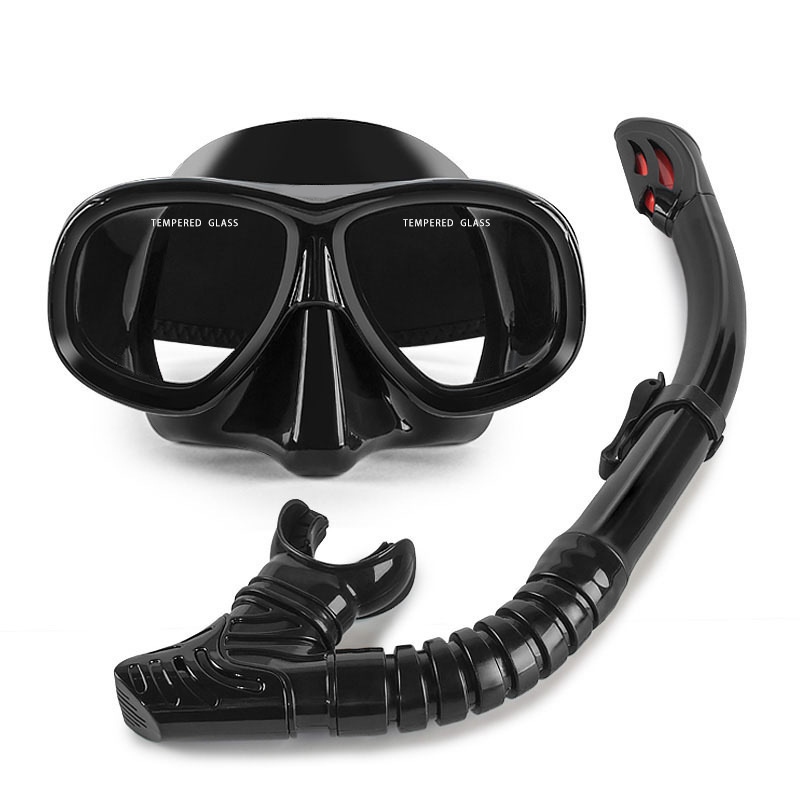 wave professional snorkeling two-piece silicone full dry breathing tube large frame with degrees diving goggles