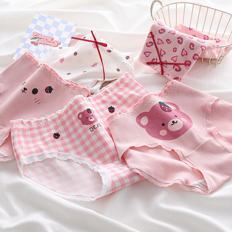 Cs034 # Розовые цветочные трусики средней высоты для женщин, милый и сладкий японский стиль, треугольные шорты для учениц