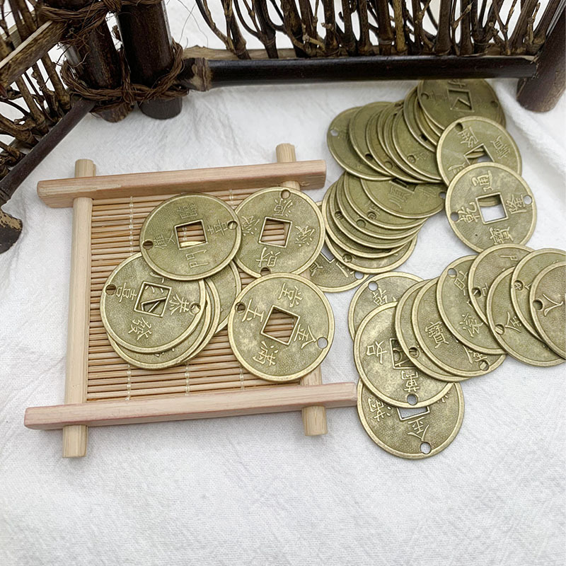 Alloy copper double hole Double Dragon fortune Qianlong ancient coin pendant accessories diy metal scenic tourism factory direct sales