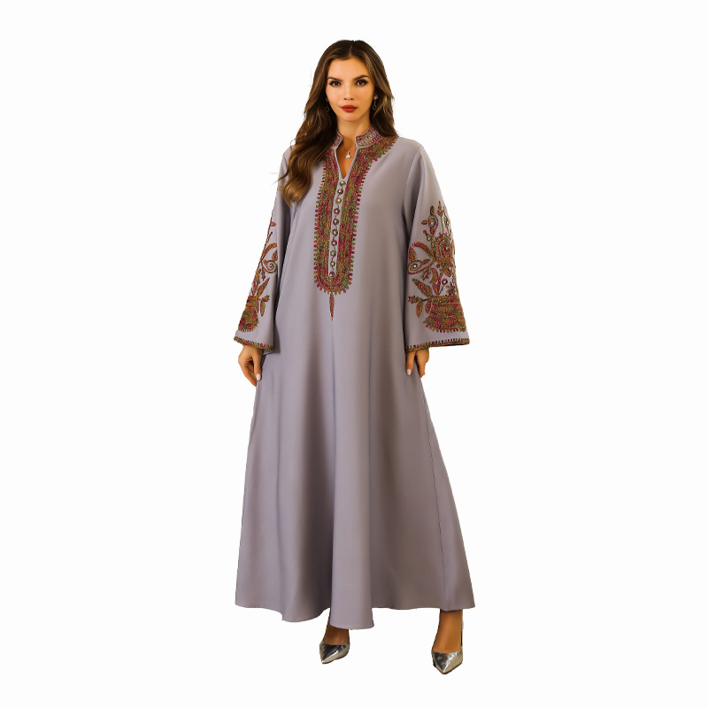 Spot Cross-Border Dubai Muslim Rope Embroidered Robe Dress Turkish Middle Eastern Robe Women's Export