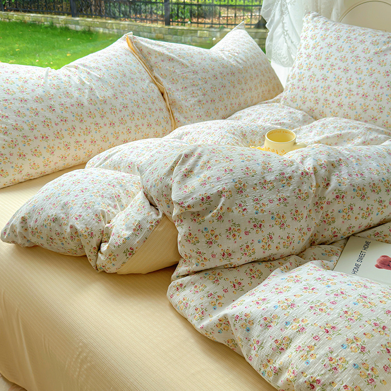 Class A Mother and Infant Grade Bubble Cotton Bed Four-piece Set Wash Cotton Bed Cover Bed Sheet Quilt Cover Student Dormitory Three-piece Set ~