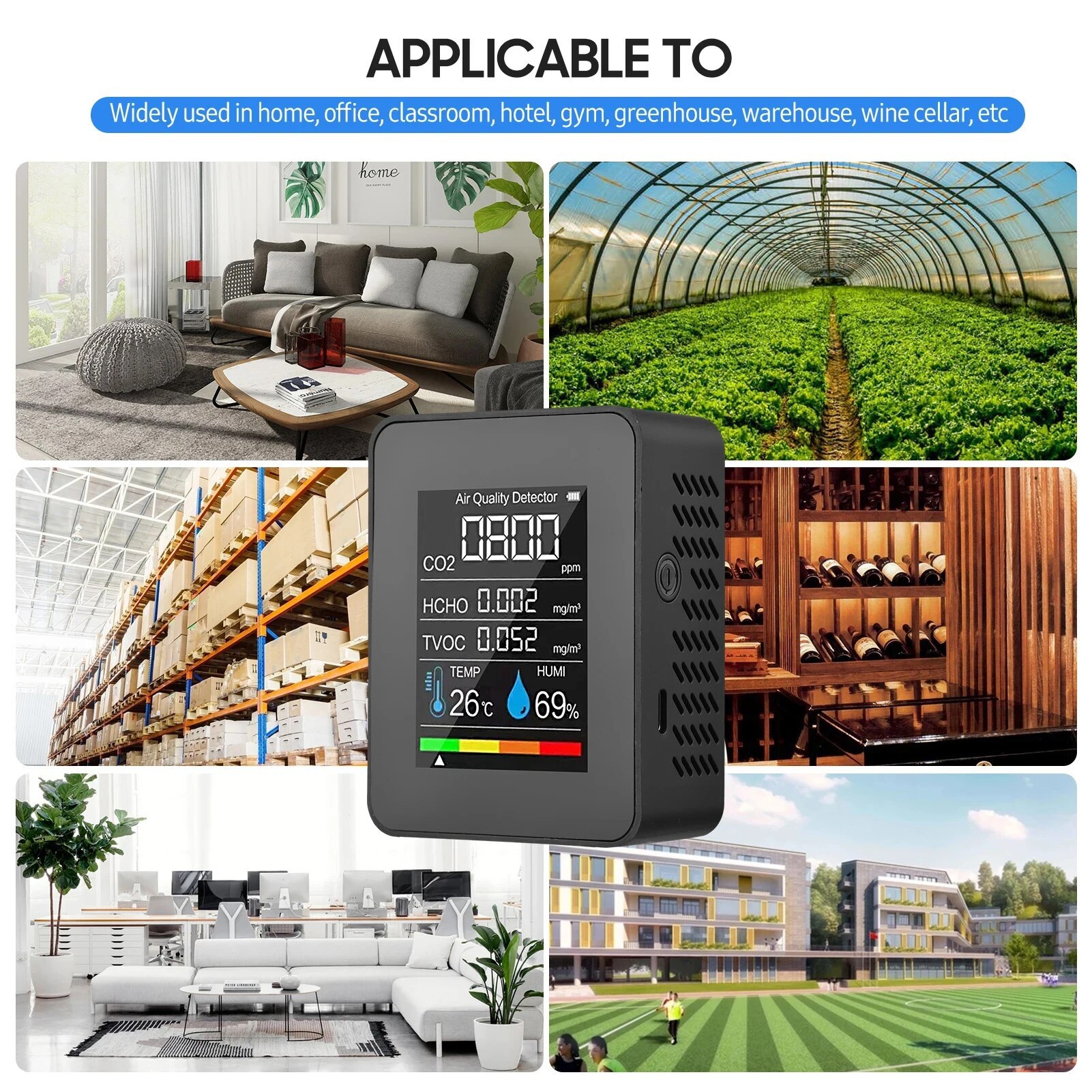 Cross-border carbon dioxide detector five-in-one carbon dioxide CO2 detector temperature humidity formaldehyde TVOC