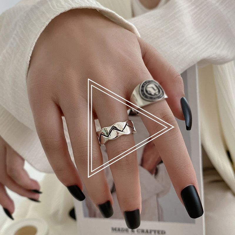 Distressed Ring Hip Hop Style Ring Women's Creative Personalized Artistic Retro Finger Ring Punk Style Chain Thai Silver Accessories
