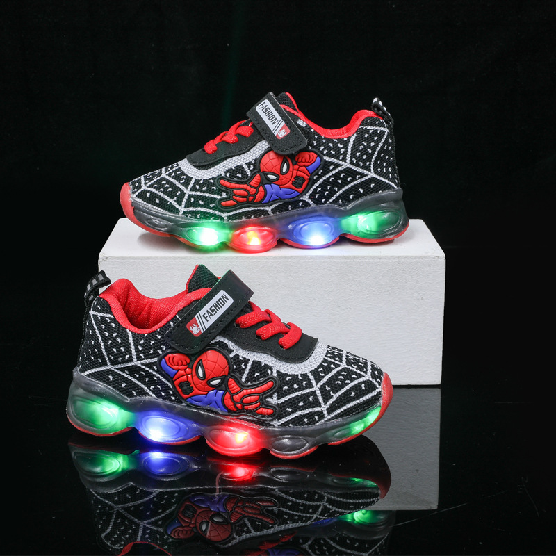 2022 Spring and Autumn New Cartoon Boys Sports Mesh Shoes Light-up Children's Breathable Mesh LED Light Shoes