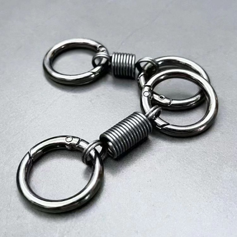 2025 Trendy Internet Celebrity Spring Double-Ring Keychain Industrial Design Stylish Keychain Pendant Metal Key Chain