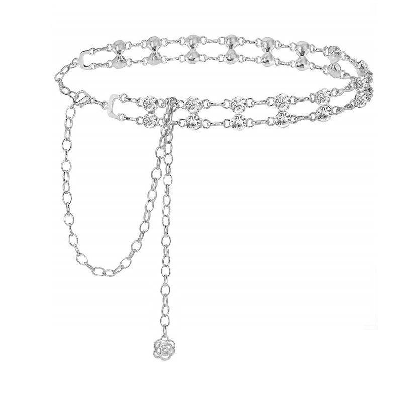 European and American Cross-Border Metal Women's Waist Chain Fashionable Rhinestone Waist Accessories Luxury Double Drainage Crystal Diamond Body Chain Wholesale