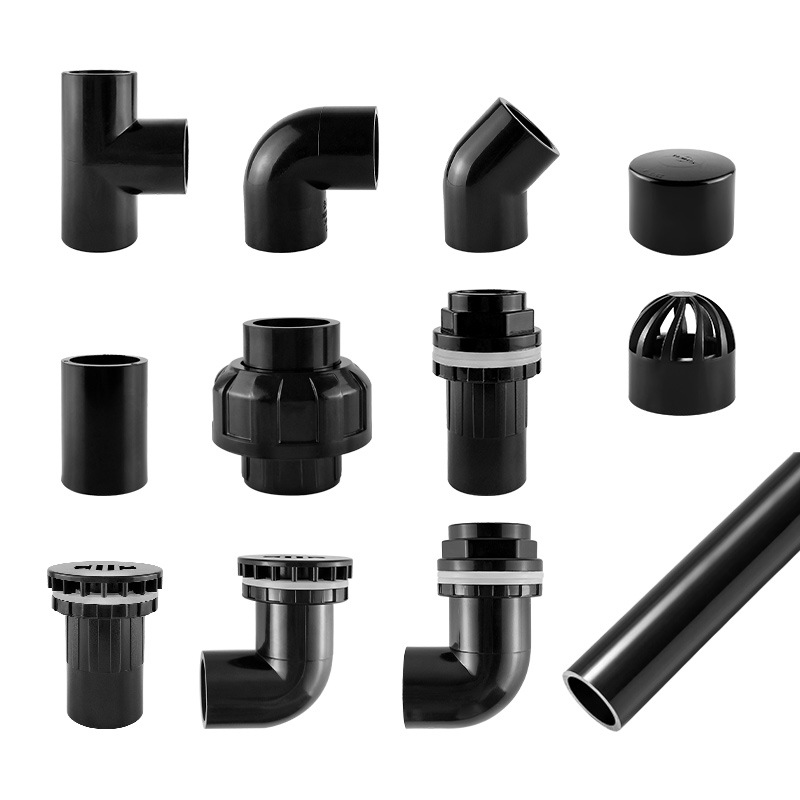 Fish Tank Water Pipe Fittings Upvc Water Supply Pipe Hard Pipe Upper and Lower Water Plastic Pipe Straight-Through Elbow Tee Outlet Black