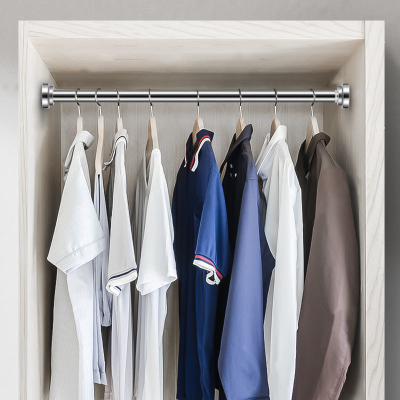 Stainless steel punch-free telescopic rod clothes drying Rod bathroom shower curtain rod curtain rod door curtain rod bedroom wardrobe strut