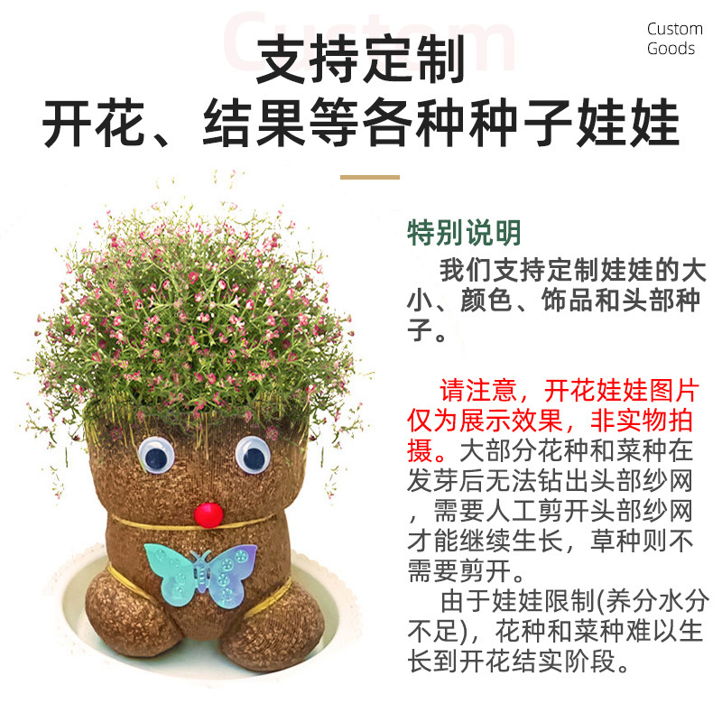 Grass Head Doll Wholesale Long Grass Doll Flowering Doll Kidsren's Small Potted Green Plants Hydroponic Plants Two Yuan Store Gifts