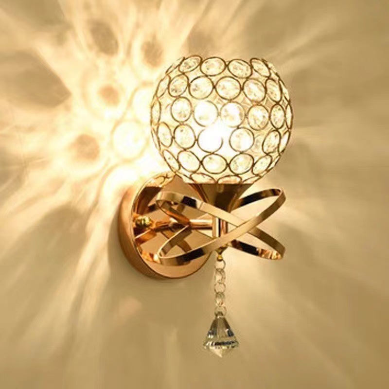 American modern simple crystal mirror headlight indoor bedroom bedside vanity mirror cabinet new wall lamp wholesale