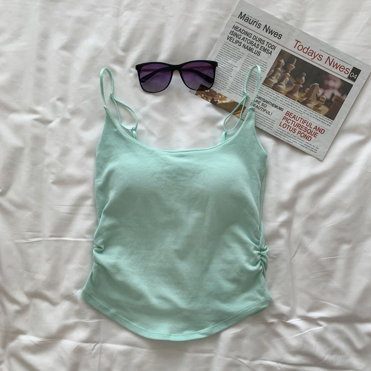 New Seamless Macaron Color Pure Sweet and Spicy Little Suspender Belt with Built-In Breast Pad and Pleated Design Slimming Vest for Women