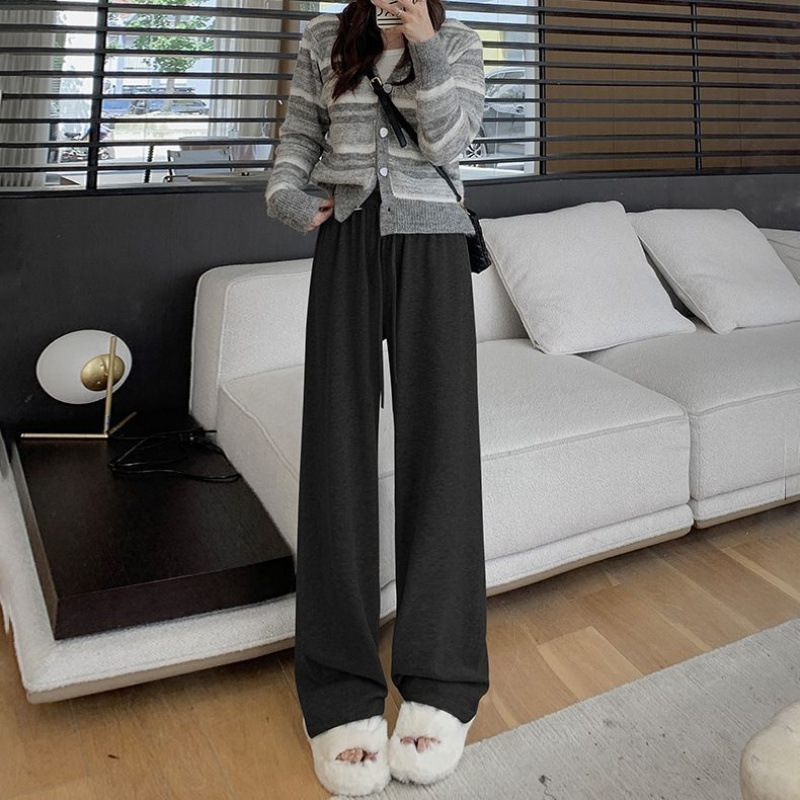 Wide-Leg Pants for Women, Spring and Autumn 2024 New High-Waisted, Drapey, Loose, Slimming, Casual Straight-Leg Versatile Waxy Pants for Women