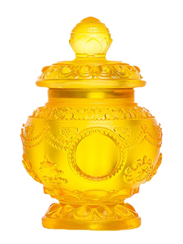 Dragon King Eight Auspicious Glazed Mani Vase for Tantric Offering, Ethnic Lotus Vase, Xizang Ornaments