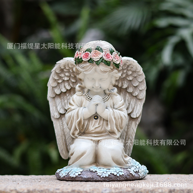 Cross-border new resin prayer Angel solar lamp outdoor little girl decoration garden decoration home garden lamp