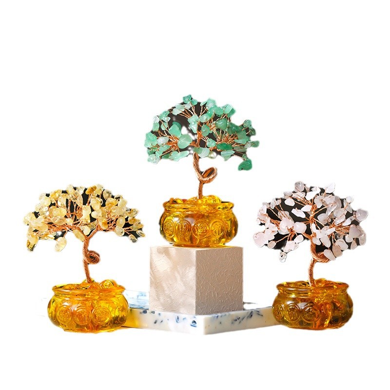 Crystal Gravel Fortune Tree Natural Yellow Crystal Treasure Bowl Home Living Room Office Desk Creative Ornament Amethyst