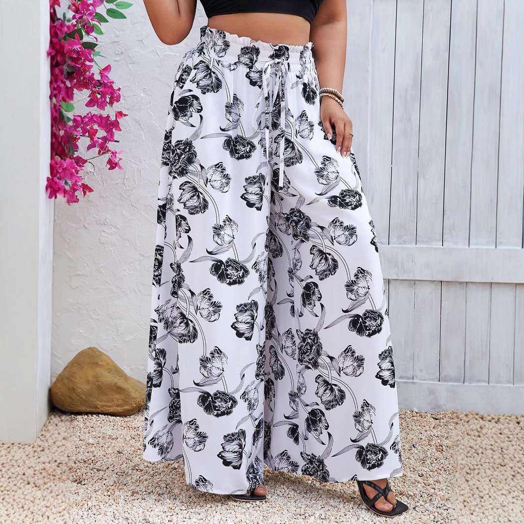 European and American Cross-border Independent Station Casual Pants Solid Color Commuter Fashion Women's plus size Women's High Waist Slim-fit Wide Leg Pants