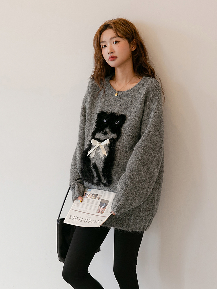 Autumn and Winter Pregnant Women's Sweater Loose Mid-length Maternity Carto Dog Pregnant Women's Knitted Base Shirt Casual Fashion All-match