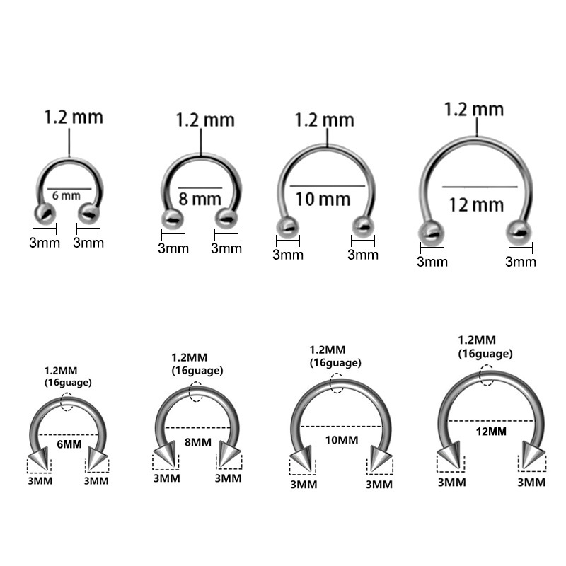 Piercing Jewelry Nose Jewelry European and American Titanium Steel Lip Nails Earrings Nose Nails Stainless Steel Round Head Pointed C-Shaped Horseshoe Ring Nose Ring