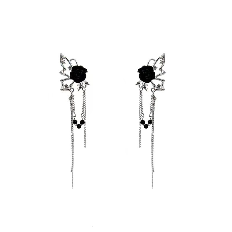New Chinese Earrings Women's Rose Tassel Crystal Niche Design High-end Sense 2023 New Explosions Internet Celebrant Ear Hanging Women