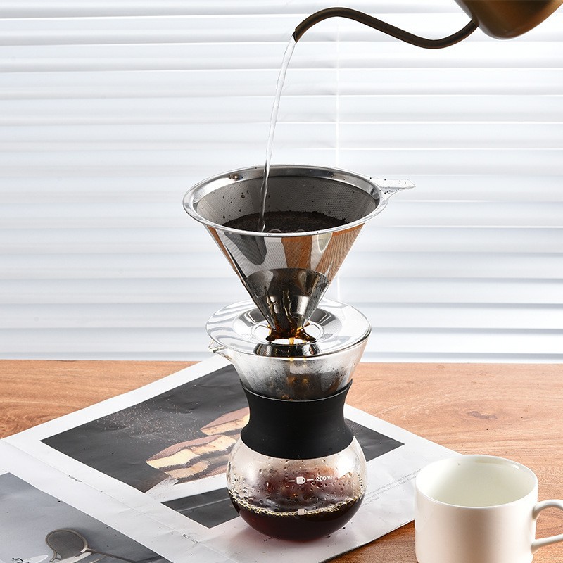 304 stainless steel coffee drip commercial household ultra-fine filter paper filter coffee funnel can be customized