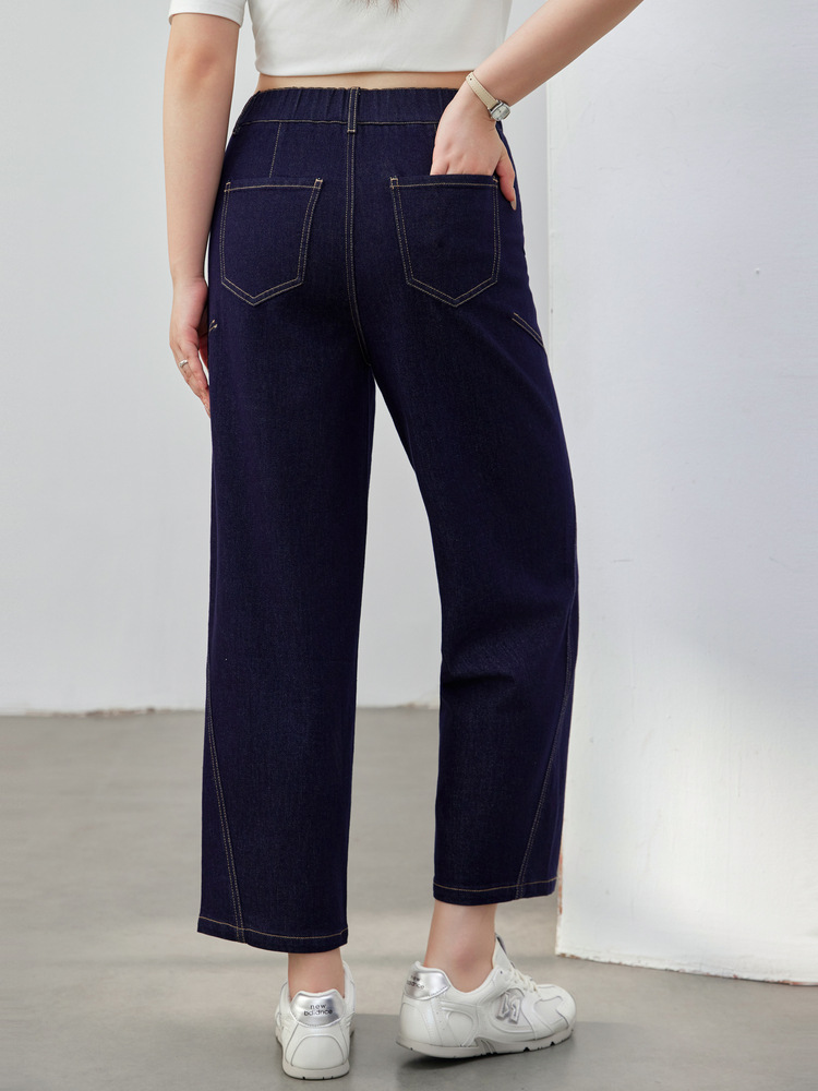 Vintage Dark Blue Fashionable Versatile Cropped Jeans Plus Size Women's Clothing for Curvy Women 2025 Summer New Style