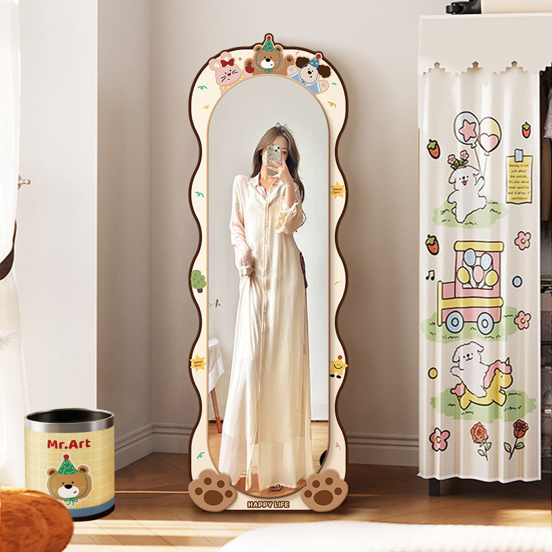 Cute Dopamine Full-Length Mirror for Home Wall-Mounted Mirror, Trendy Style for Girls' Bedroom, Cream-Style Floor-Standing Dressing Mirror