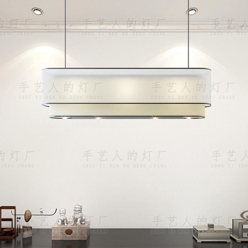 New Chinese Style Rectangular Bar Restaurant Fabric with Spotlights Japanese Tea Room Zen Hotel Study Dining Front Desk Chandelier