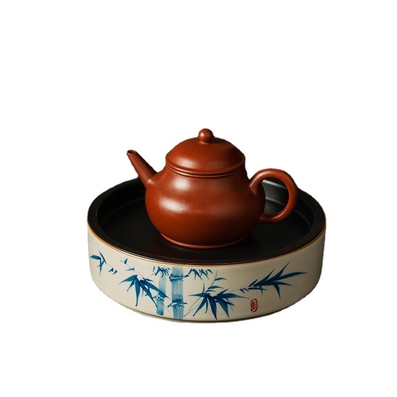 Ru Kiln Hand-painted Pot with Open Pieces and Water-raising Storage Type Dry Soaking Table High-end Kung Fu Tea Set Accessories Pot with Tea Bearing and Zero Matching