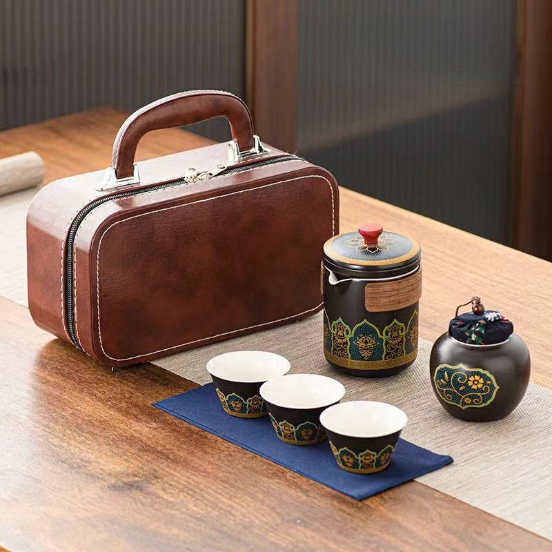 Portable Travel Tea Set Set Outdoor Tea Bag Ceramic One Pot Three Cups Portable Car Express Cup Set