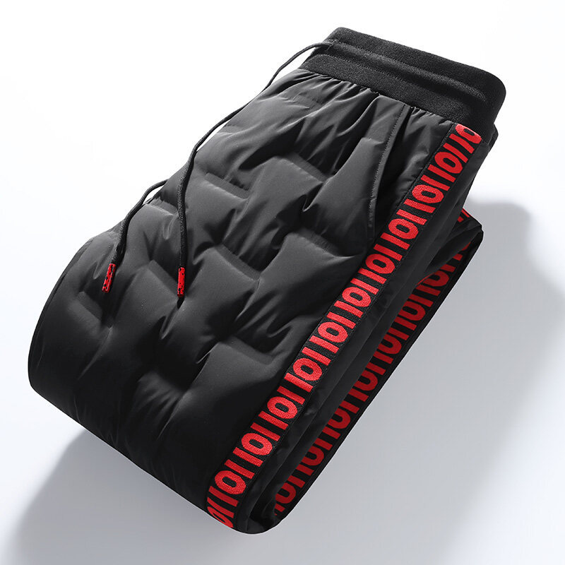 Кросс-бордерные молодежные узкие спортивные брюки экстра большого размера утолщенные зимние брюки с утеплителем из утиных перьев для мужчин