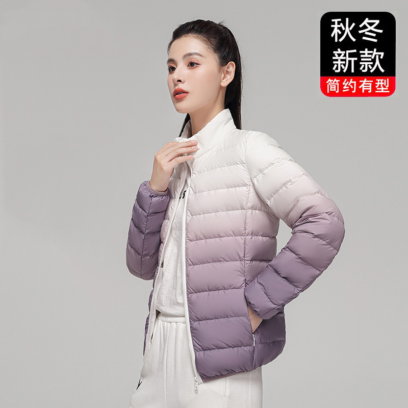Легкая куртка для женщин, новая осень и зима, белый утиный пух, градиентный вертикальный воротник, приталенная, короткая