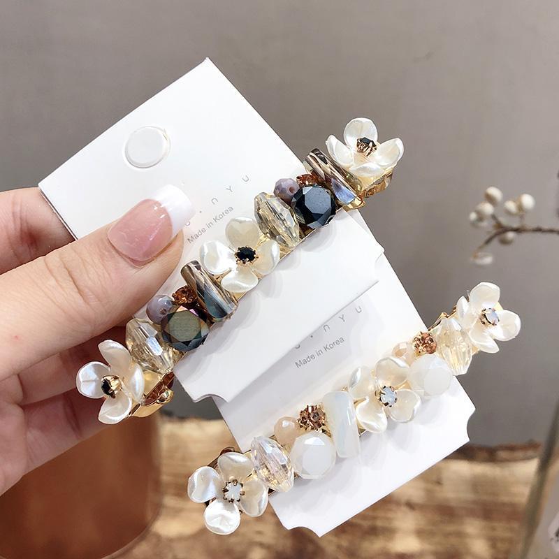 Authentic Korean Dongdaemun Crystal Beaded Flower Spring Clip Shell Horizontal Clip Top Clip Ponytail Clip Hairpin Authentic