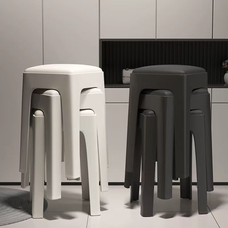 Stool for Home Use, Thickened and Sturdy Plastic, Soft Cushioned Square Stool for Living Room, Simple Non-Slip Dining Stool, Stackable Dining Table High Stool