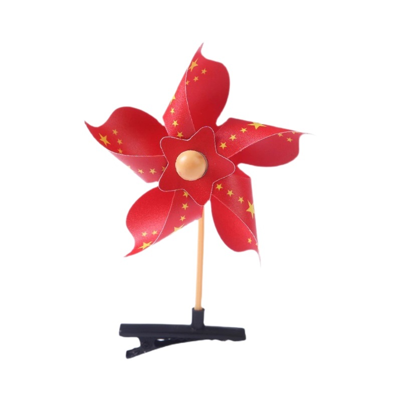 National Day Windmill Hairpin Five-pointed Star Love Hair Accessories School Games Performance Headwear Children's Windmill Hairpin