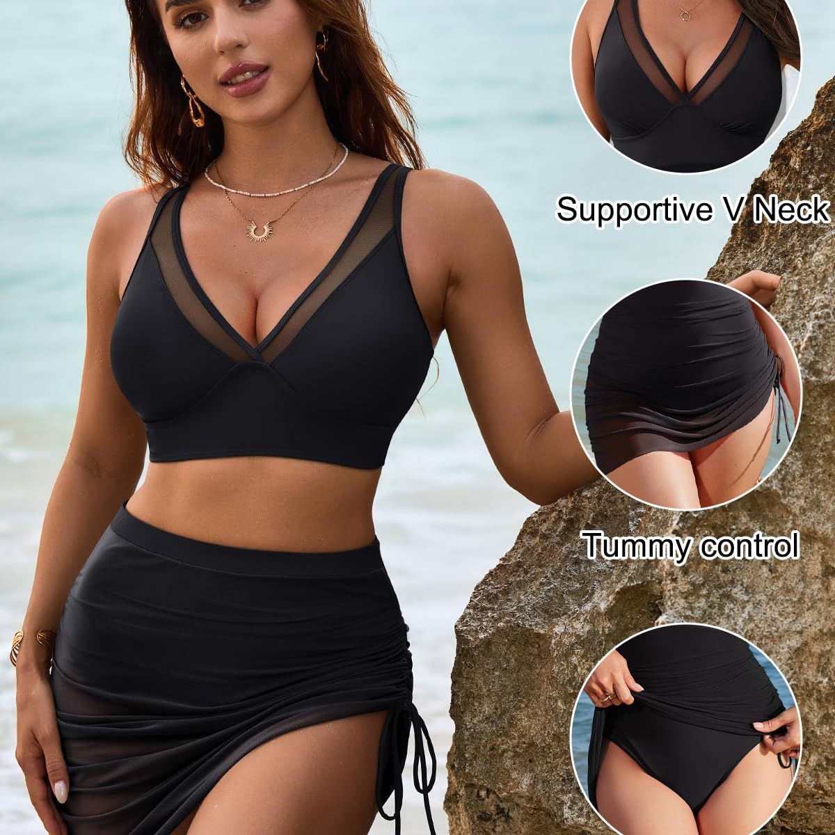 Women's Swimming Skirt High Waist Bikini suit Belly Tight Swimsuit Mesh Sarong Wrap Swimsuit