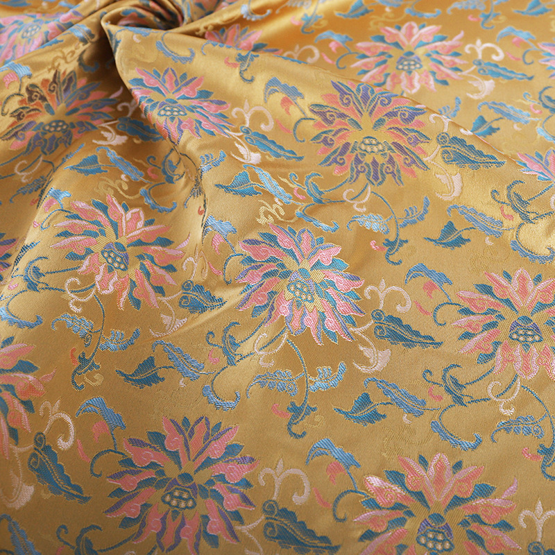 "FS100 Step by Step and Lotus" National Style Imitation Song Jin Vest Jacket Fabric Jacquard Clothing Hanfu Fabric