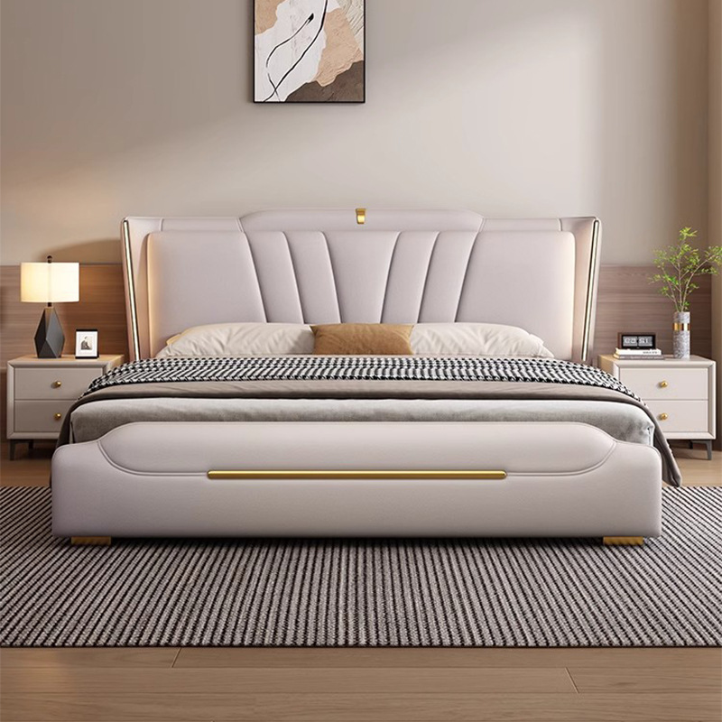 Italian Light Luxury Leather Bed High-end Extremely Simple Master Bedroom Soft Bag Double 1.8 m 1.5 m Storage Wedding Bed with Night Light