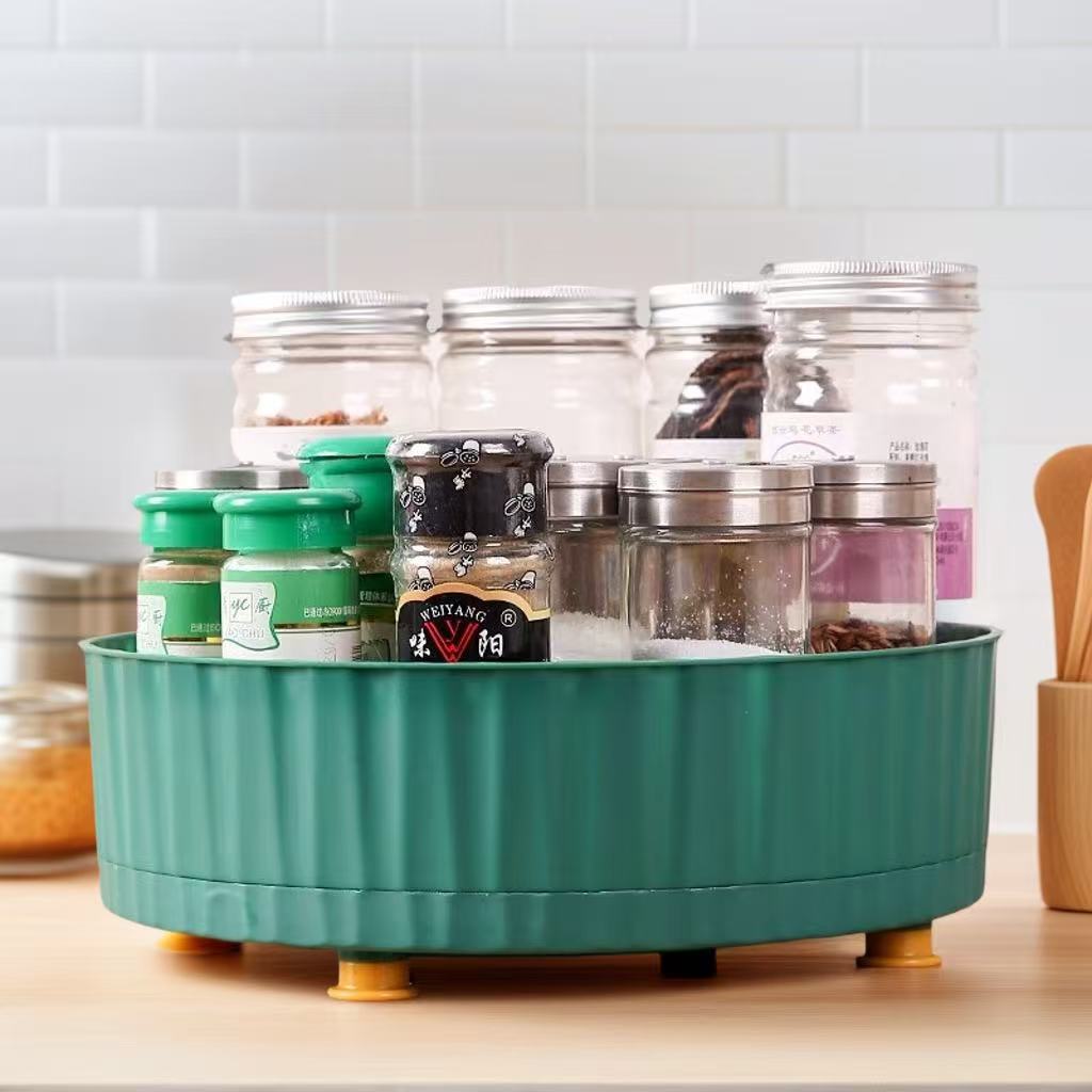Kitchen Rotatable Spice Plant Rack Multi-Functional 360-Degree Seasoning Soy Sauce Vinegar Storage Rack Accessible Luxury Fruit Plate