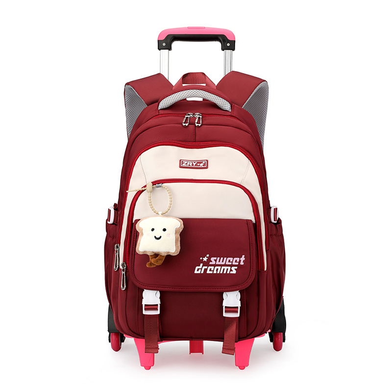 Primary school students pull-rod schoolbag girl six-wheel climbing children 2-6 grade 5 large capacity waterproof burden 7-12 years old