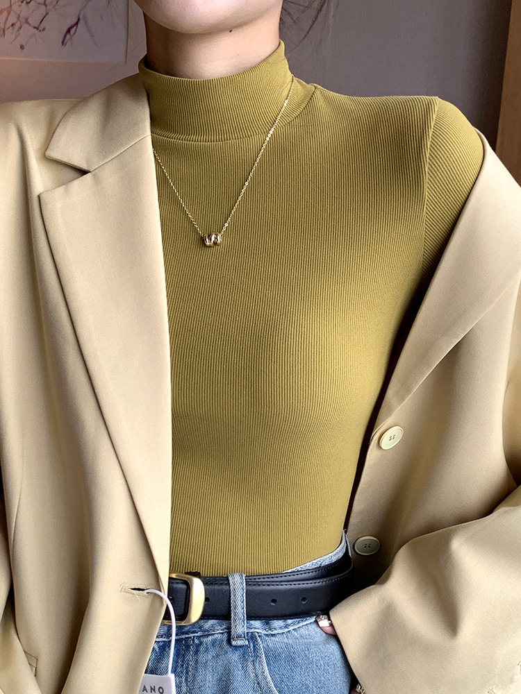 H329 Вязаная базовая рубашка с полувысоким воротником, черно-белая, осень-зима, стиль запада, пуловер с длинным рукавом