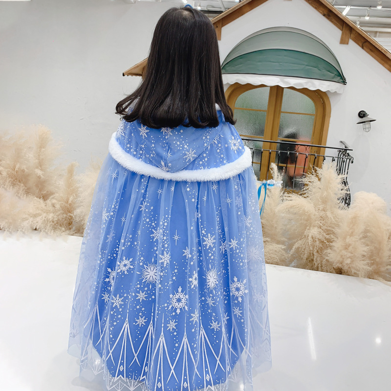 Girls Elsa Princess Velvet Thickened Cloak Cloak Frozen Cloak Shawl Girls Autumn and Winter Lace up Waistcoat