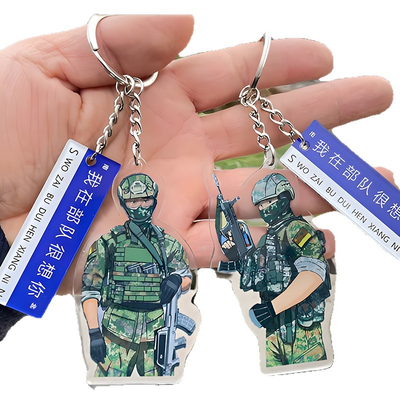 Acrylic road sign key chain custom net red creative pop soldier brother cartoon animation travel small gift pendant